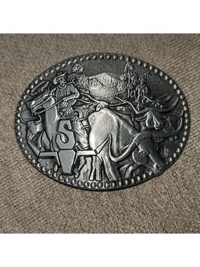 Vintage Belt Buckle LONGHORN CATTLE DRIVE COWBOYS ZEE SERIES Western Texas